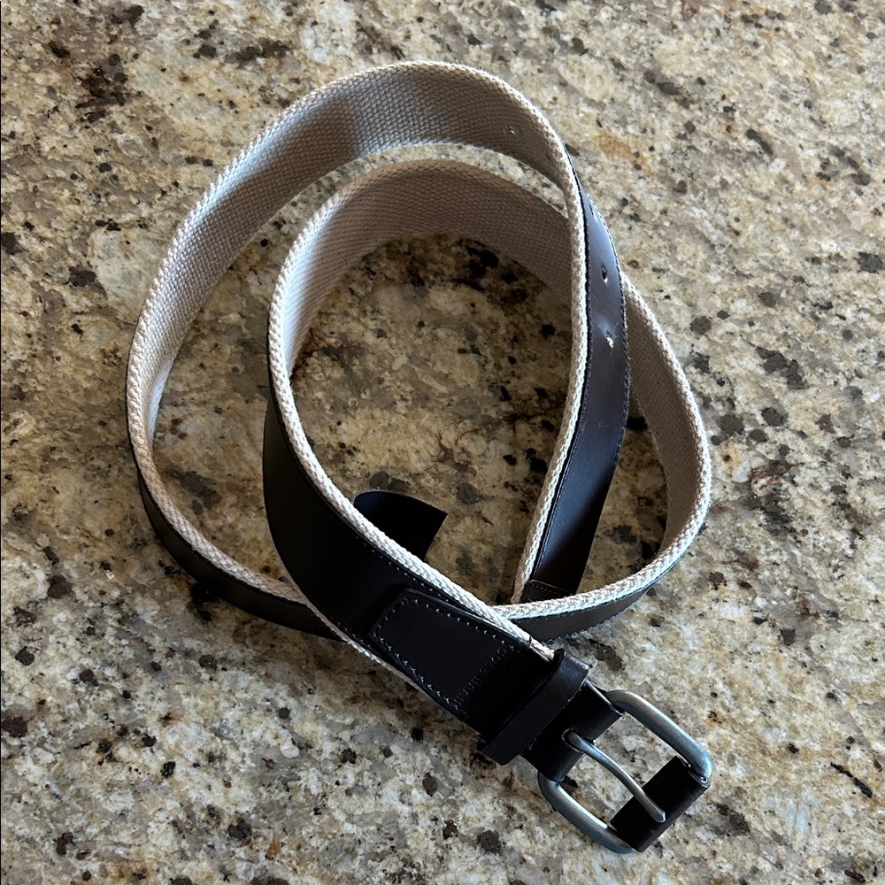 Men's Cole Haan Brown Leather and Cream Web Belt EUC size 40